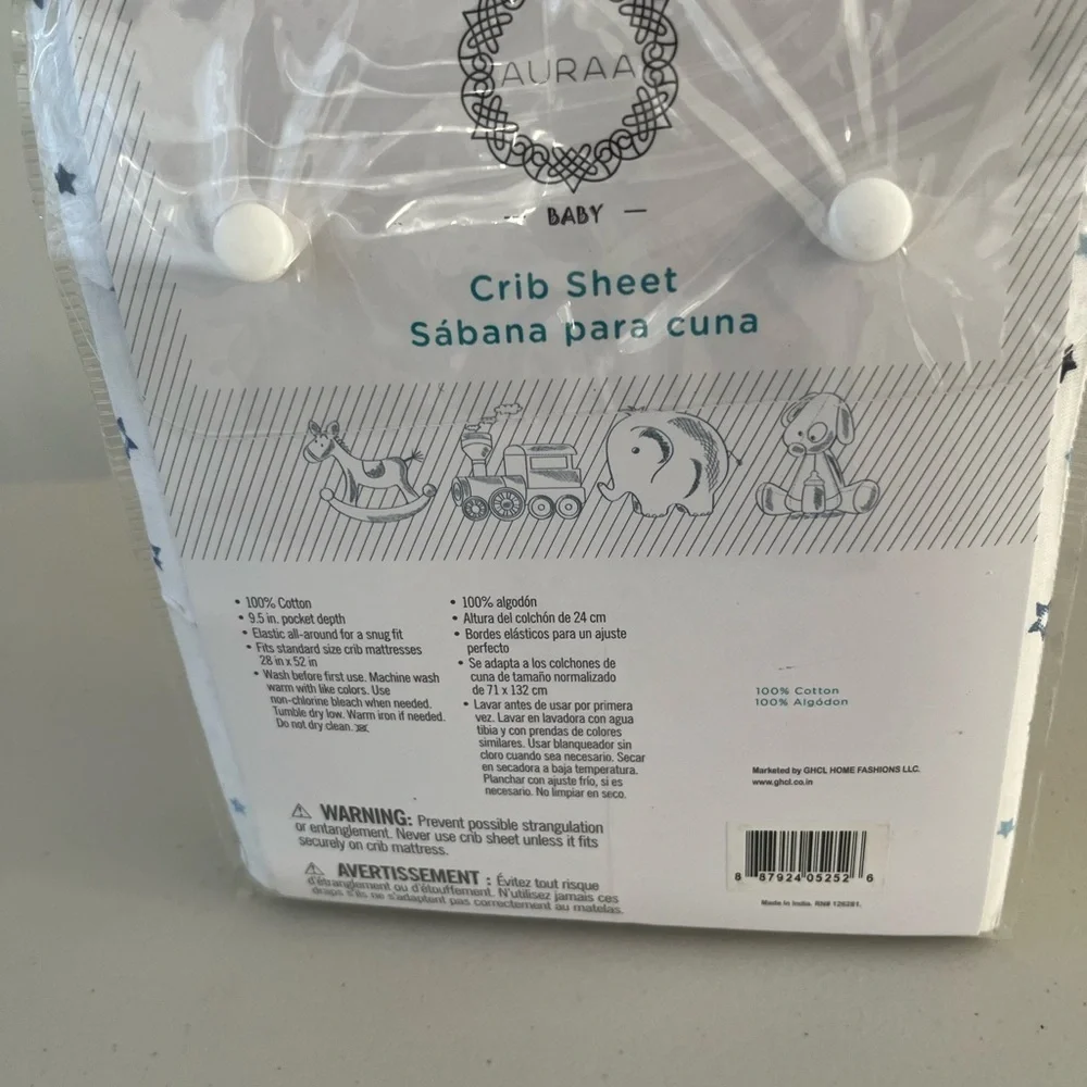 Auraa baby 100% Cotton White With Blue Stars Crib Sheet